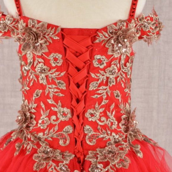 NEW SLEEVELESS EMBROIDERED SEQUINS BALL GOWN WITH LACE UP BACK FOR KIDS GL GK101 - Picture 10 of 10